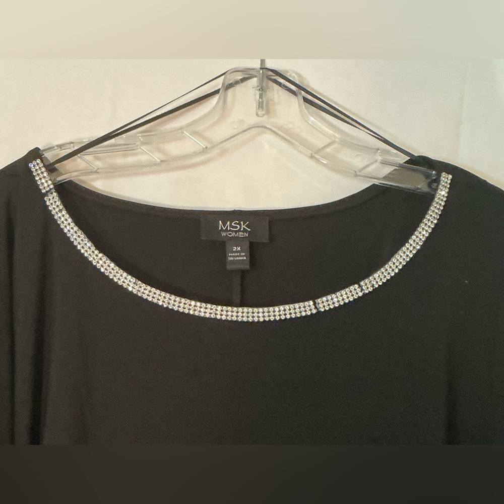 MSK Black Long-Sleeve A-Line Dress with Rhinestone Trim - Picture 3 of 8
